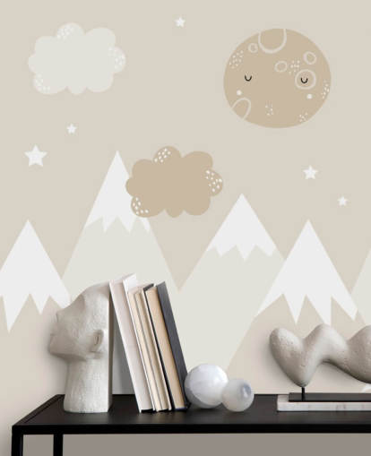mural de montaña beige para guardería infantil