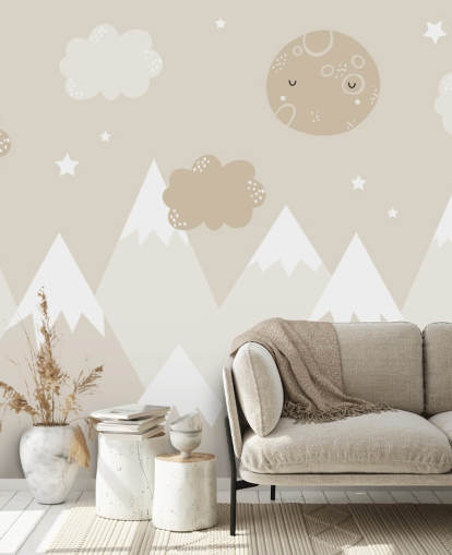 mural de montaña beige para guardería infantil