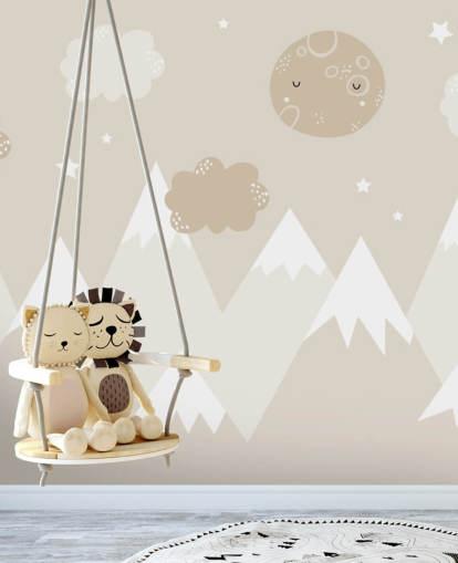 mural de montaña beige para guardería infantil