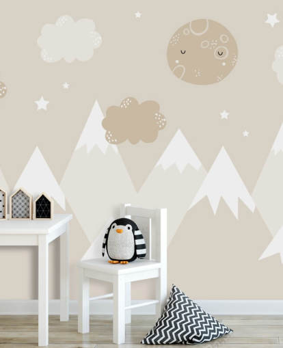 beige mountain mural for kids nursery