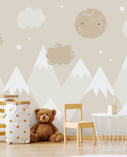 mural de montaña beige para guardería infantil