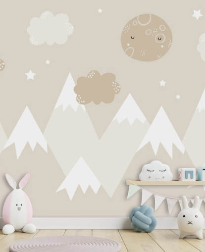 mural de montanha bege para berçário infantil