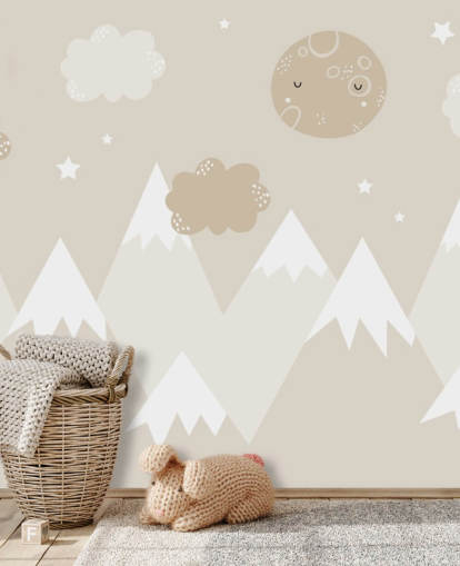 murale di montagna beige per asilo nido