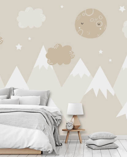 mural de montaña beige para guardería infantil