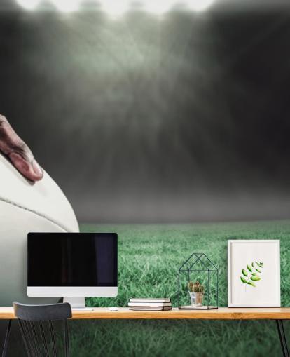 green and black custom rugby wallpaper called Hand on Rugby Ball for kid's bedrooms
