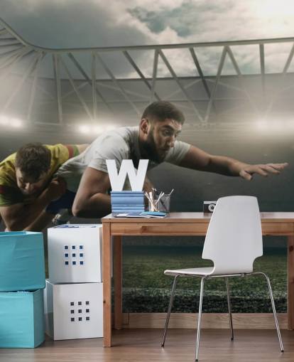 papier peint mural de rugby personnalisé foncé appelé Rugby Tackle pour les gymnases et les chambres d'enfants