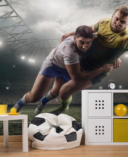customisable rugby wallpaper mural called Scoring a Try for child's bedroom