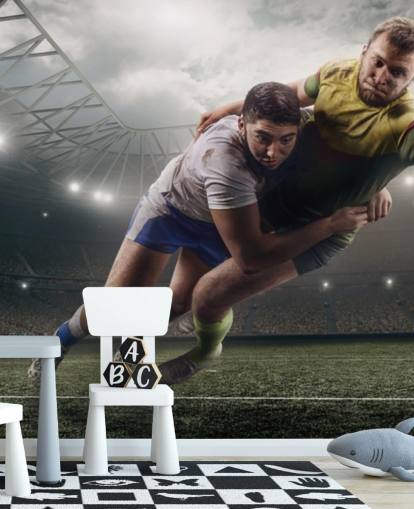customisable rugby wallpaper mural called Scoring a Try for child's bedroom