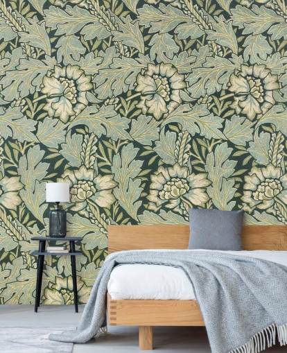 green floral patterned mural by William Morris green floral patterned mural by William Morris