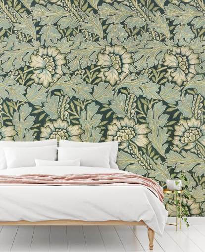 grønt blomstermønstret vægmaleri af William Morris