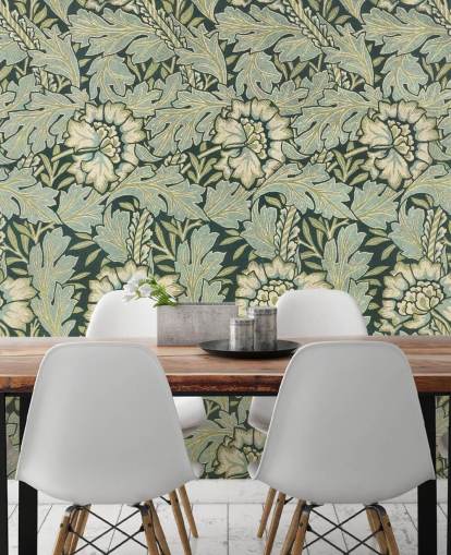 green floral patterned mural by William Morris