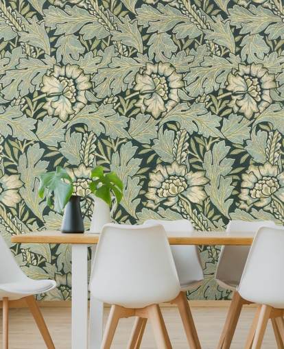 mural verde com estampa floral de William Morris