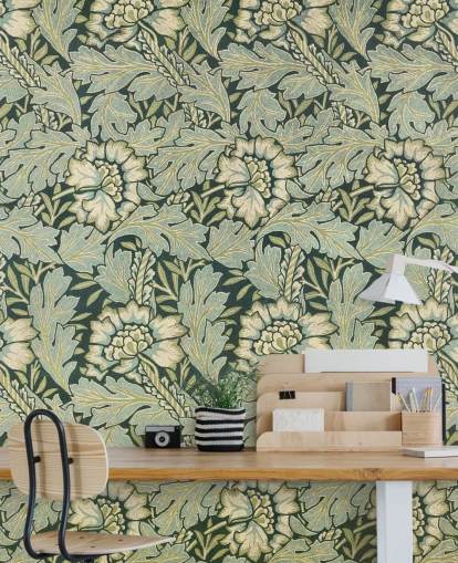grønt blomstermønstret veggmaleri av William Morris