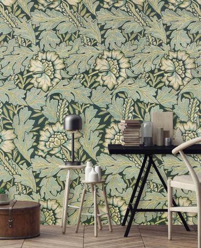 mural verde com estampa floral de William Morris