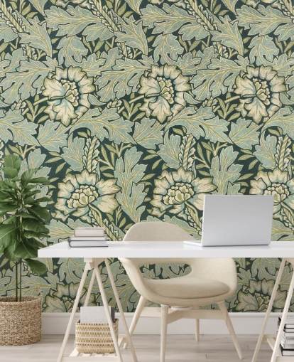 grön blommönstrad väggmålning av William Morris