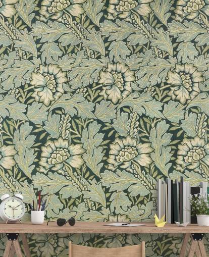 green floral patterned mural by William Morris
