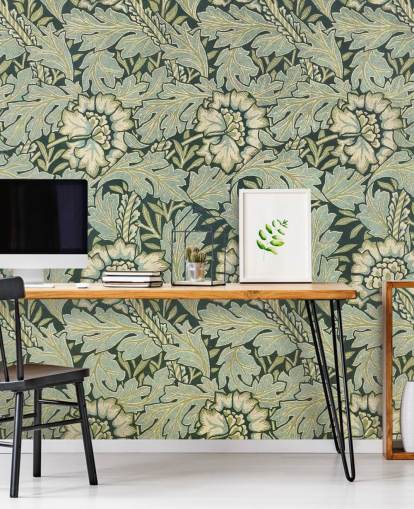 peinture murale verte à motifs floraux de William Morris