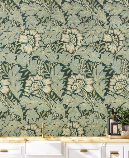 green floral patterned mural by William Morris green floral patterned mural by William Morris