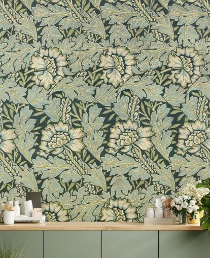 green floral patterned mural by William Morris green floral patterned mural by William Morris