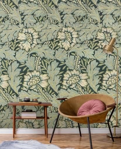 mural verde con estampado floral de William Morris mural verde con estampado floral de William Morris