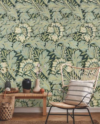 mural verde con estampado floral de William Morris mural verde con estampado floral de William Morris