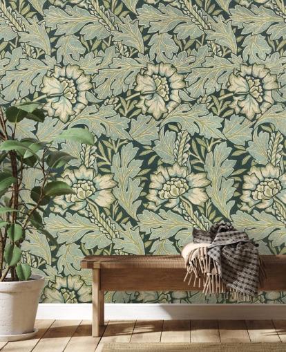 green floral patterned mural by William Morris