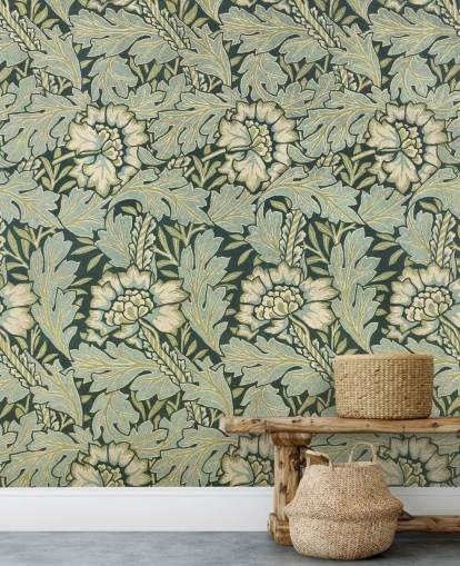 green floral patterned mural by William Morris green floral patterned mural by William Morris
