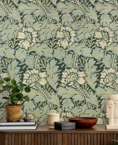 green floral patterned mural by William Morris