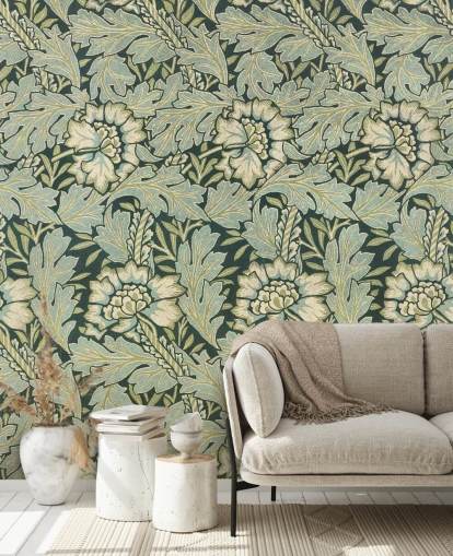 grønt blomstermønstret vægmaleri af William Morris