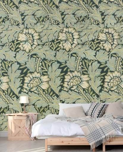 green floral patterned mural by William Morris