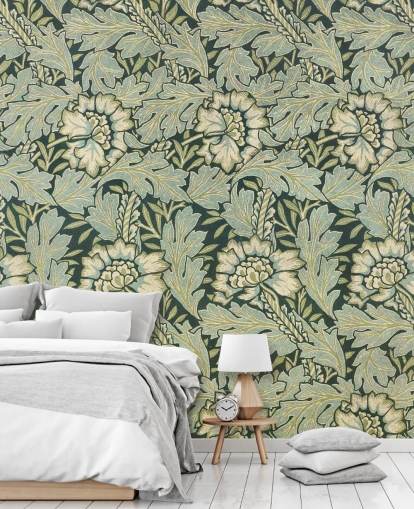 grønt blomstermønstret vægmaleri af William Morris