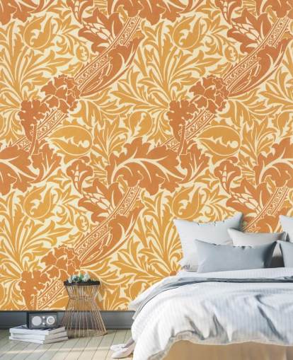 gul og orange print tapet