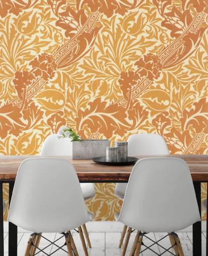 papel pintado estampado amarillo y naranja