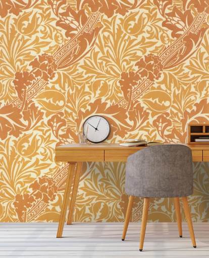 papel pintado estampado amarillo y naranja
