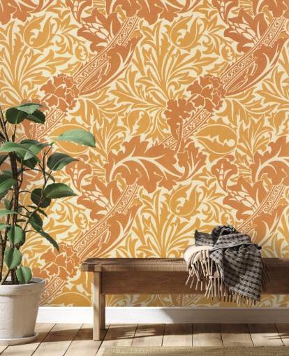 papel pintado estampado amarillo y naranja