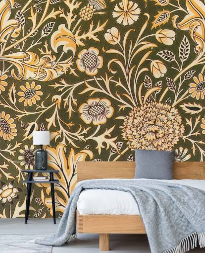 papel pintado floral verde vintage