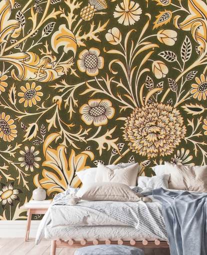 vintage green floral wallpaper