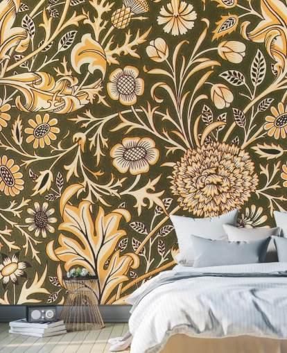 vintage green floral wallpaper