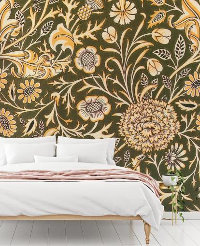 papel pintado floral verde vintage