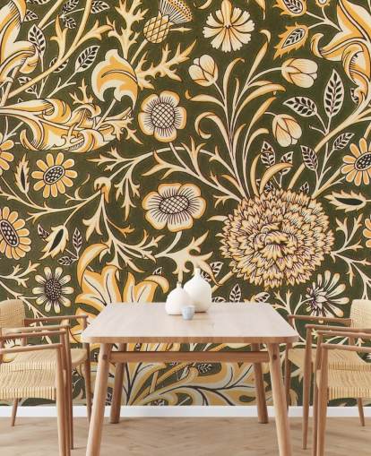 vintage green floral wallpaper