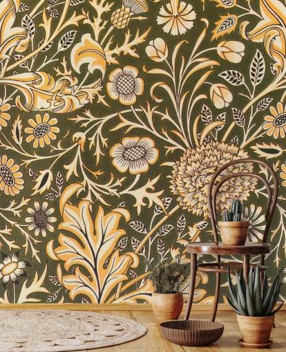 vintage green floral wallpaper