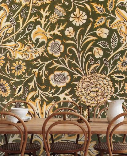 vintage green floral wallpaper