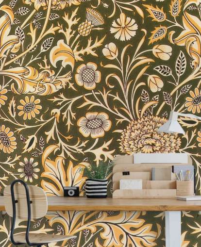 papel pintado floral verde vintage