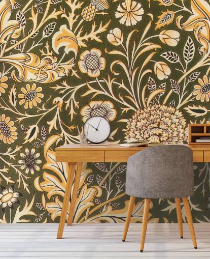 vintage green floral wallpaper