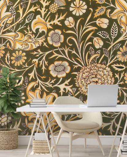 vintage grønn floral tapet