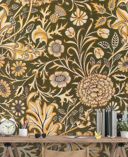 papel de parede floral verde vintage