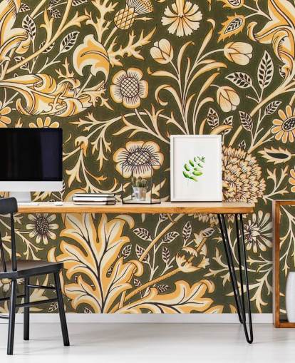 vintage green floral wallpaper