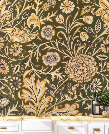 papel de parede floral verde vintage