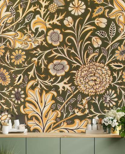 vintage green floral wallpaper