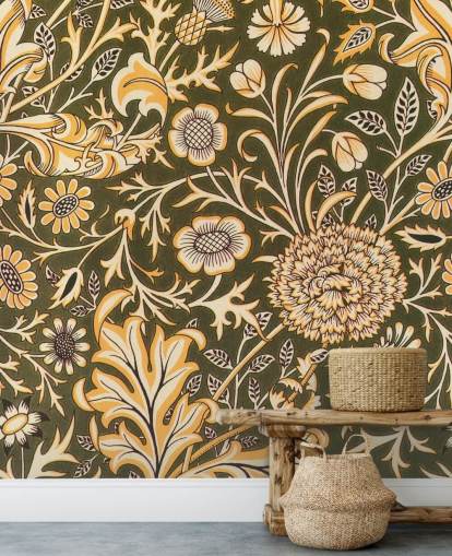 vintage green floral wallpaper
